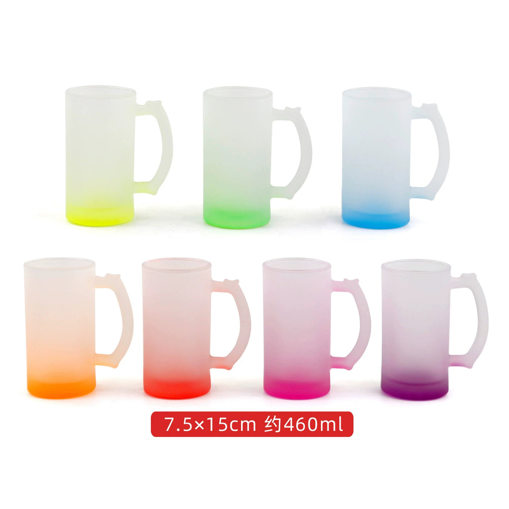 Custom Logo 16oz Frosted Glass Sublimation Beer Mug tumbler-16oz渐变玻璃啤酒杯