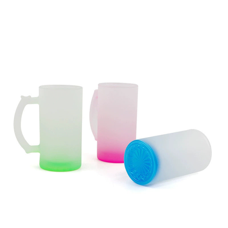 Custom Logo 16oz Frosted Glass Sublimation Beer Mug tumbler-16oz渐变玻璃啤酒杯