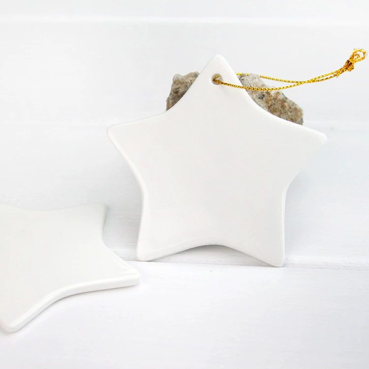 3 Inch Star Ceramic Ornament Blank Sublimation Hanging Christmas Tree Decor-3寸五角星陶瓷挂件