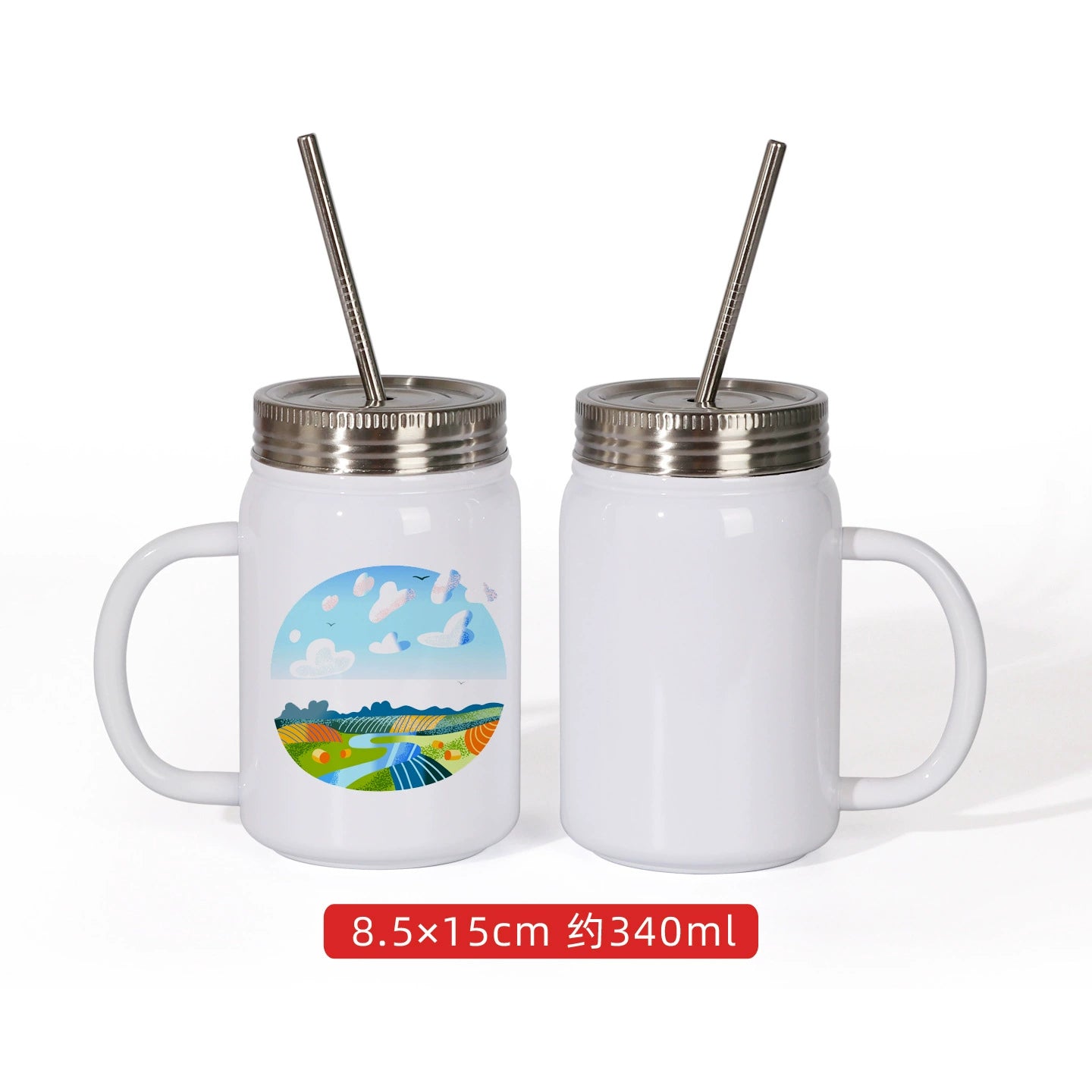 Personalized Sublimation 12oz 340ml Stainless Steel Mason Mug-12oz不锈钢梅森吸管杯