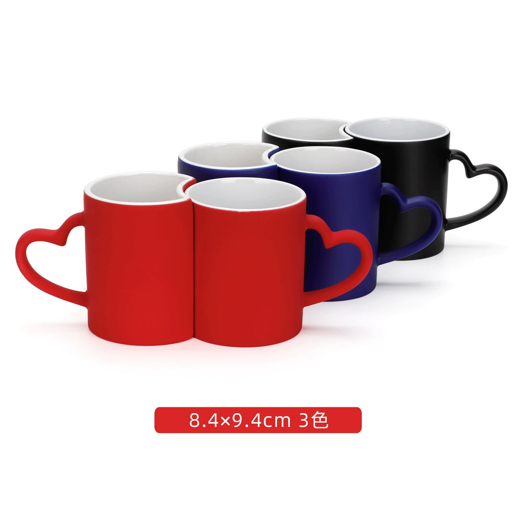 Sublimation Blanks Color Changing Couple Mugs Heart Handle Magic Couple Cups-290ml日月情侣变色杯