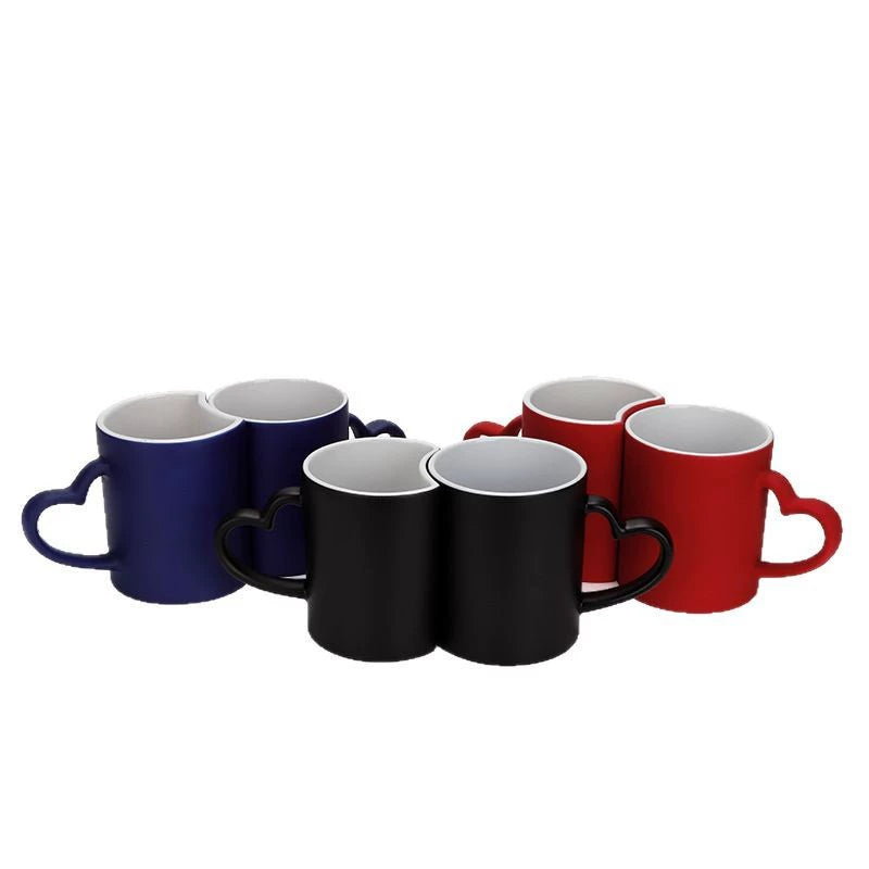 Sublimation Blanks Color Changing Couple Mugs Heart Handle Magic Couple Cups-290ml日月情侣变色杯
