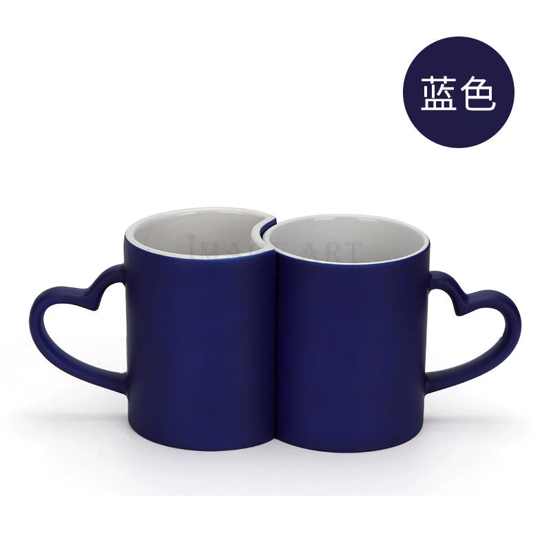 Sublimation Blanks Color Changing Couple Mugs Heart Handle Magic Couple Cups-290ml日月情侣变色杯