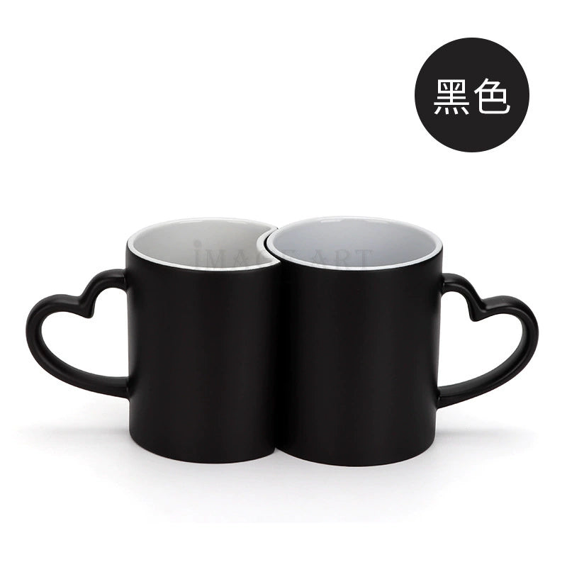 Sublimation Blanks Color Changing Couple Mugs Heart Handle Magic Couple Cups-290ml日月情侣变色杯