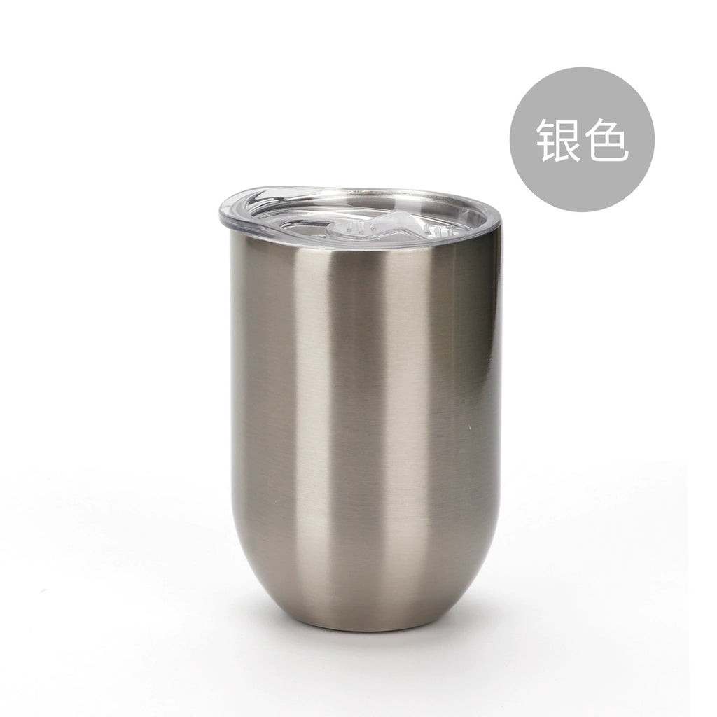 300ml Insulated Blank Coffee Cup with Lid Stemless Sublimation Wine Tumblers-300ml蛋壳不锈钢水杯