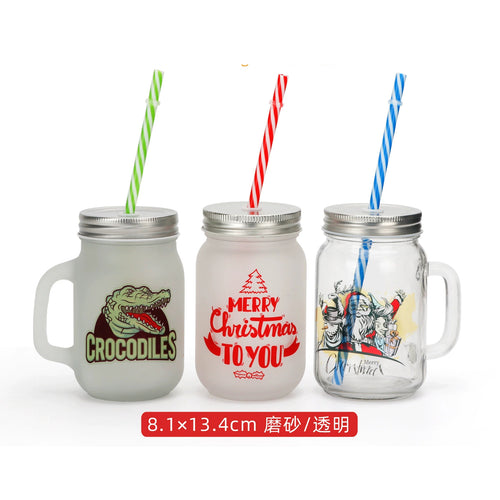 12oz Wholesale Matte Glass Sublimation Mason Jars Cup with Lid Straw in Bulk-340-400ml梅森玻璃杯