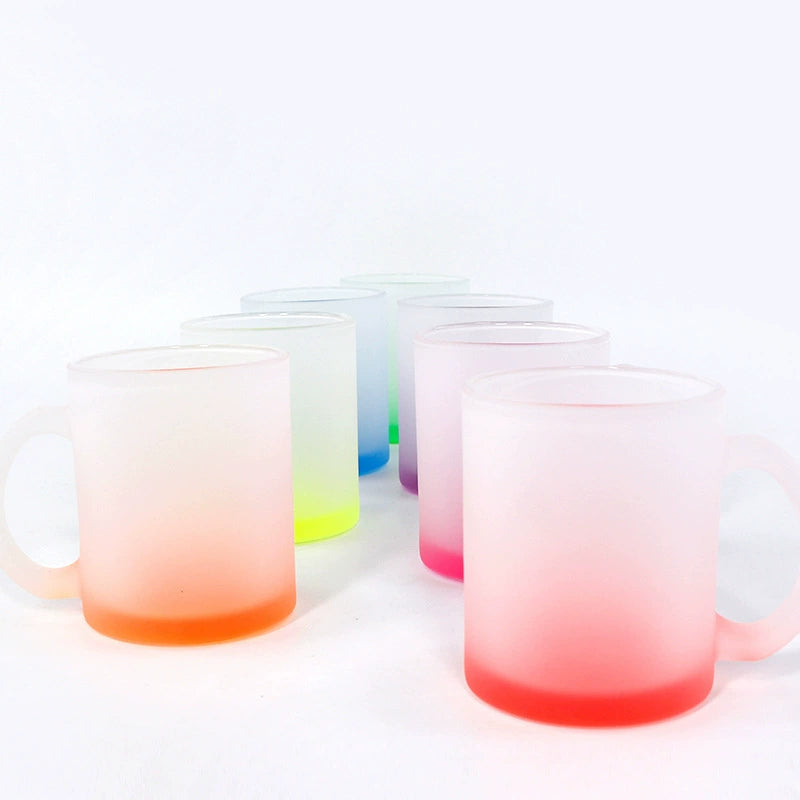 11oz Custom Gradient Color Frosted Glass Cup-11oz彩色玻璃杯