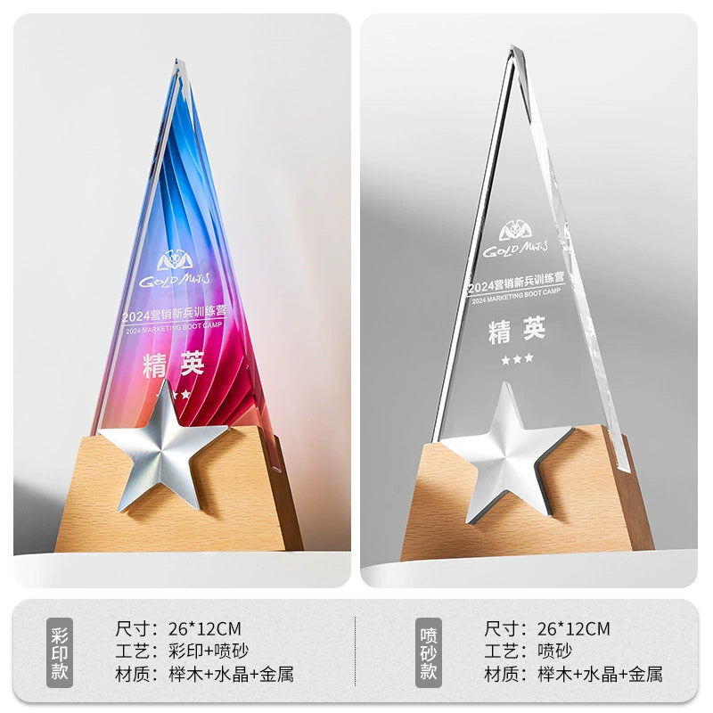 Custom Creative High-End Crystal Trophy Engraving Sandblasting Color Printing-5-05款金属实木奖杯