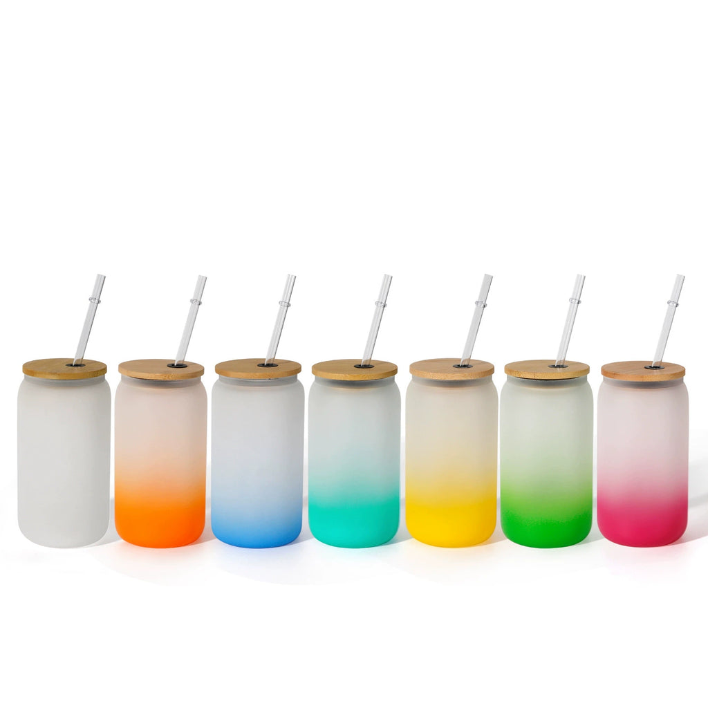 450ml Gradient Color Sublimation Frosted Ombre Glass Can-450ml可乐罐吸管玻璃杯