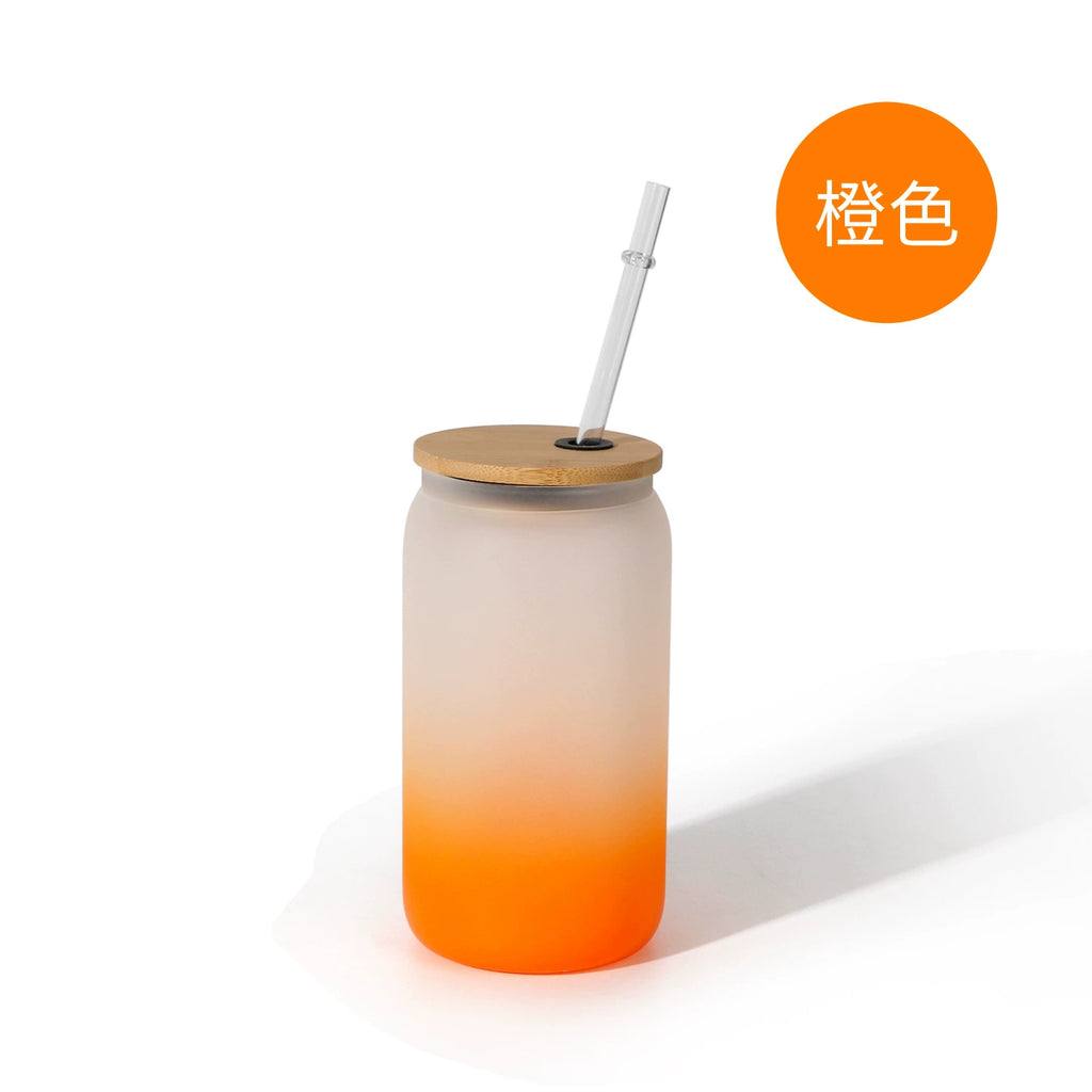 450ml Gradient Color Sublimation Frosted Ombre Glass Can-450ml可乐罐吸管玻璃杯