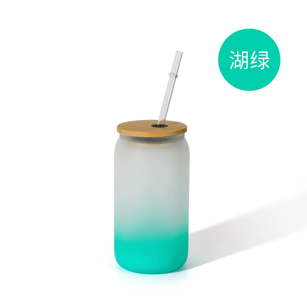 450ml Gradient Color Sublimation Frosted Ombre Glass Can-450ml可乐罐吸管玻璃杯