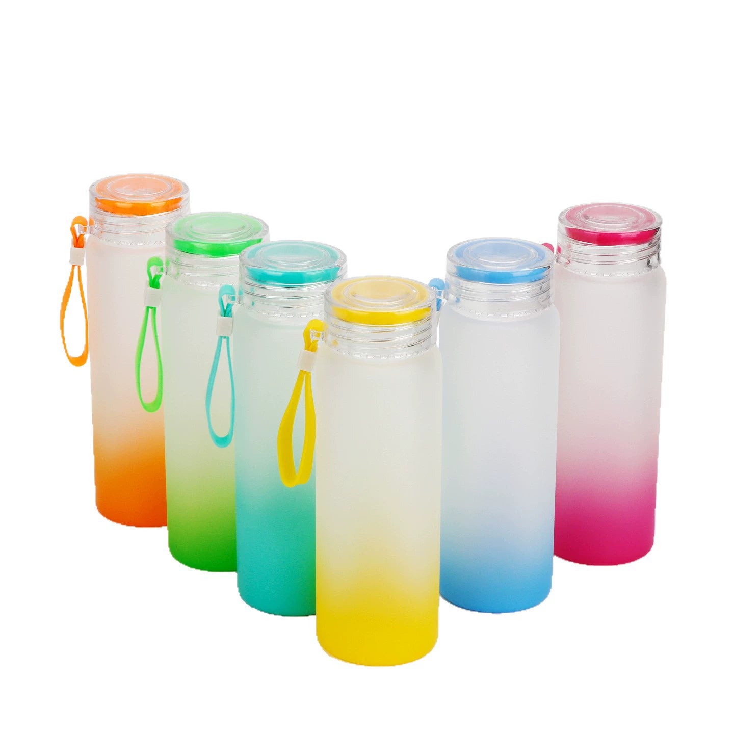 500ml Frosted Gradient Color Sublimation Drinkware Eco-Friendly Matte Glass Water Bottle-500ML渐变色玻璃杯