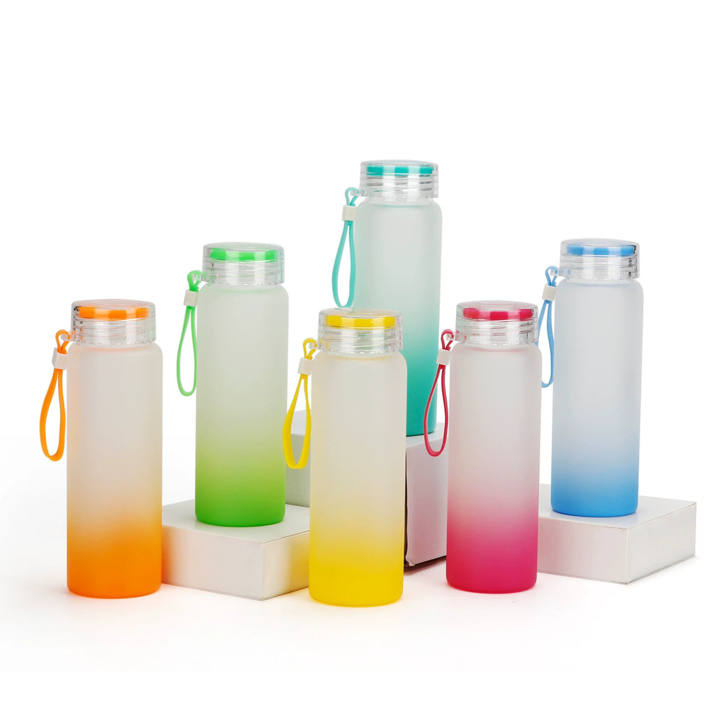 500ml Frosted Gradient Color Sublimation Drinkware Eco-Friendly Matte Glass Water Bottle-500ML渐变色玻璃杯