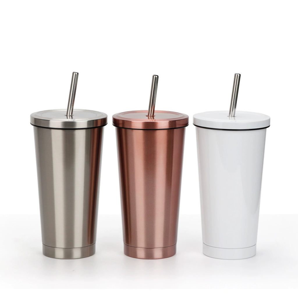 500ml Insulated Stainless Steel Coffee Tumbler Reusable Vacuum Travel Mug-550ml锥形吸管杯