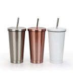 500ml Insulated Stainless Steel Coffee Tumbler Reusable Vacuum Travel Mug-550ml锥形吸管杯
