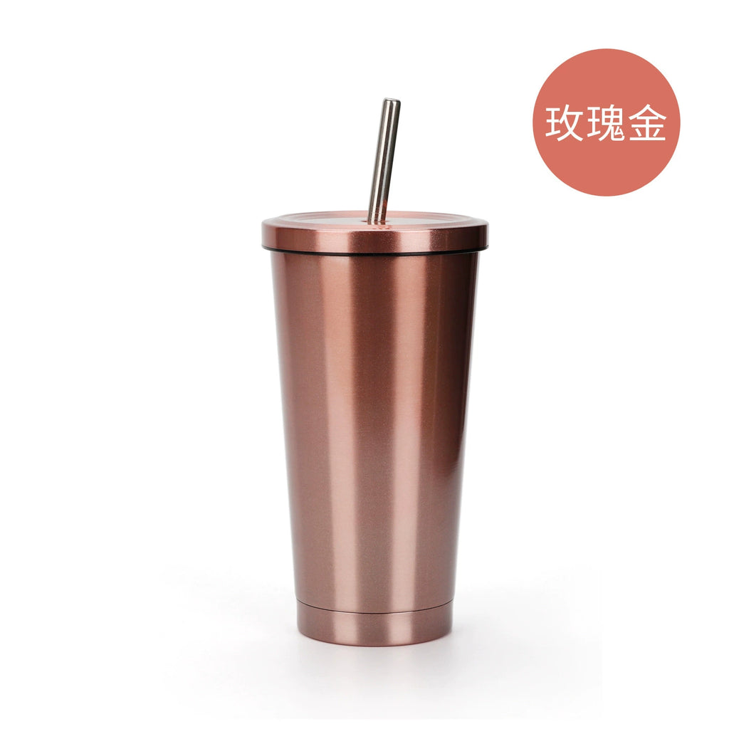 500ml Insulated Stainless Steel Coffee Tumbler Reusable Vacuum Travel Mug-550ml锥形吸管杯