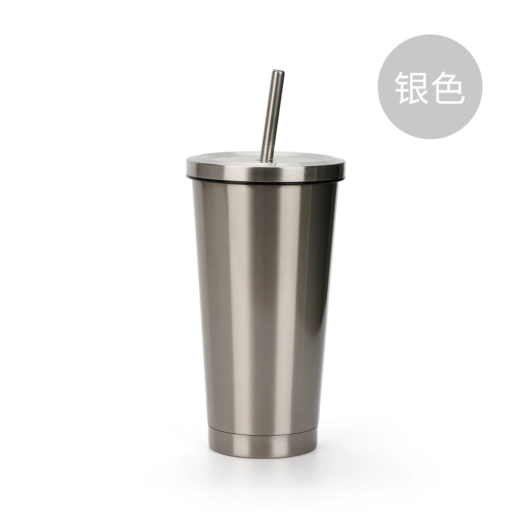 500ml Insulated Stainless Steel Coffee Tumbler Reusable Vacuum Travel Mug-550ml锥形吸管杯