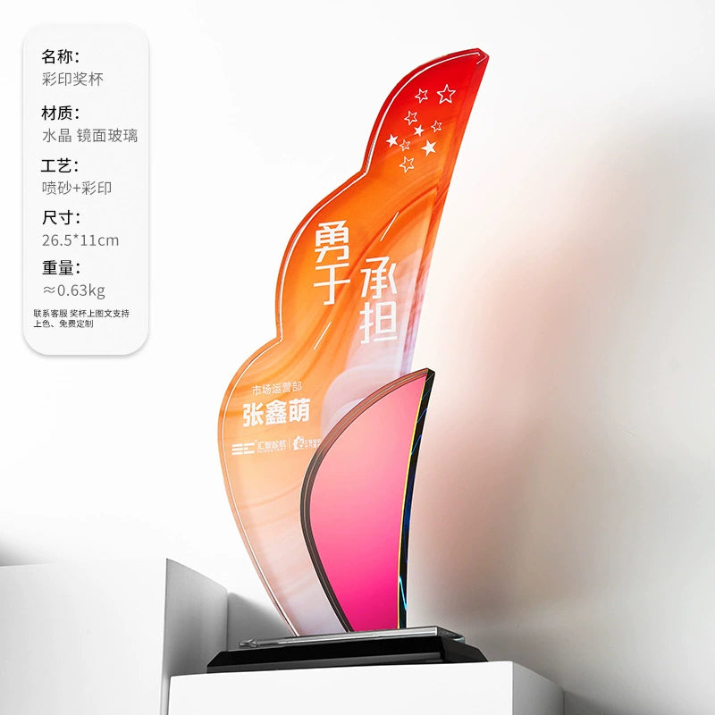 Customizable Crystal Trophy Colorful Personalized Logo Engraving Metal Star Crystal Plate Awards-6-06款镜面水晶奖杯