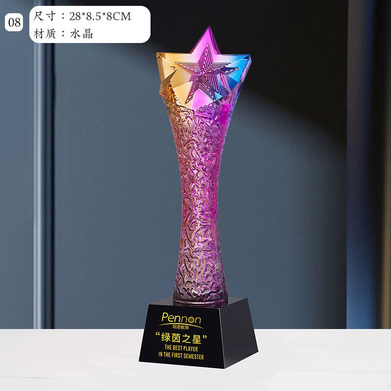 Colorful 3d Engrave Custom Logo Blank Glass K9 Solid Crystal Trophy Awards-8-08款水晶烤色奖杯