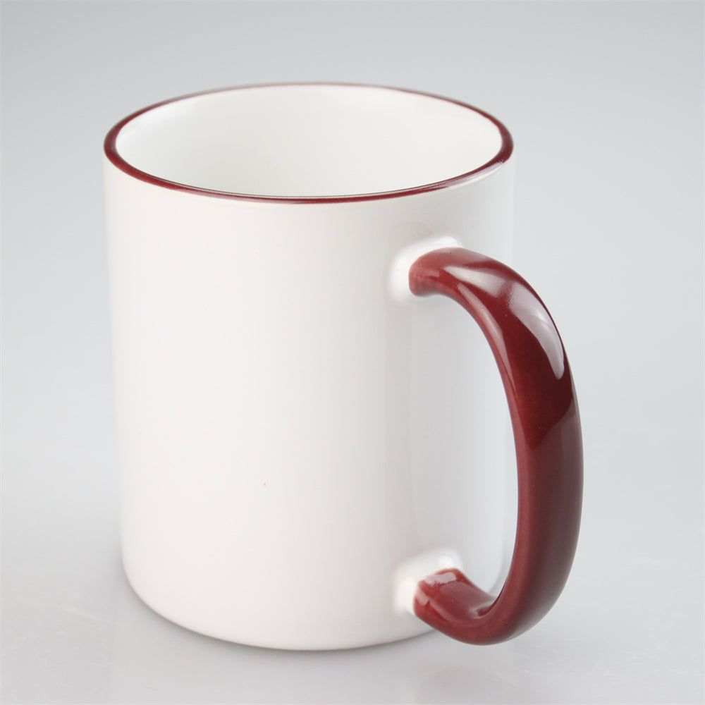 11oz Sublimation Blanks Ceramic Mugs with Logo Custom Drinking Cup with Rim Color
