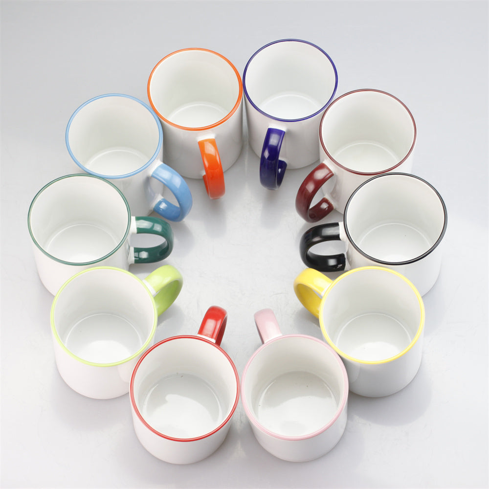 11oz Sublimation Blanks Ceramic Mugs with Logo Custom Drinking Cup with Rim Color