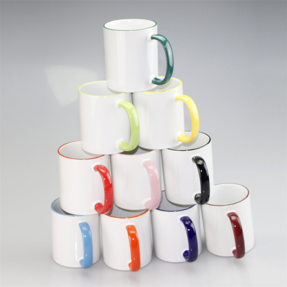 11oz Sublimation Blanks Ceramic Mugs with Logo Custom Drinking Cup with Rim Color