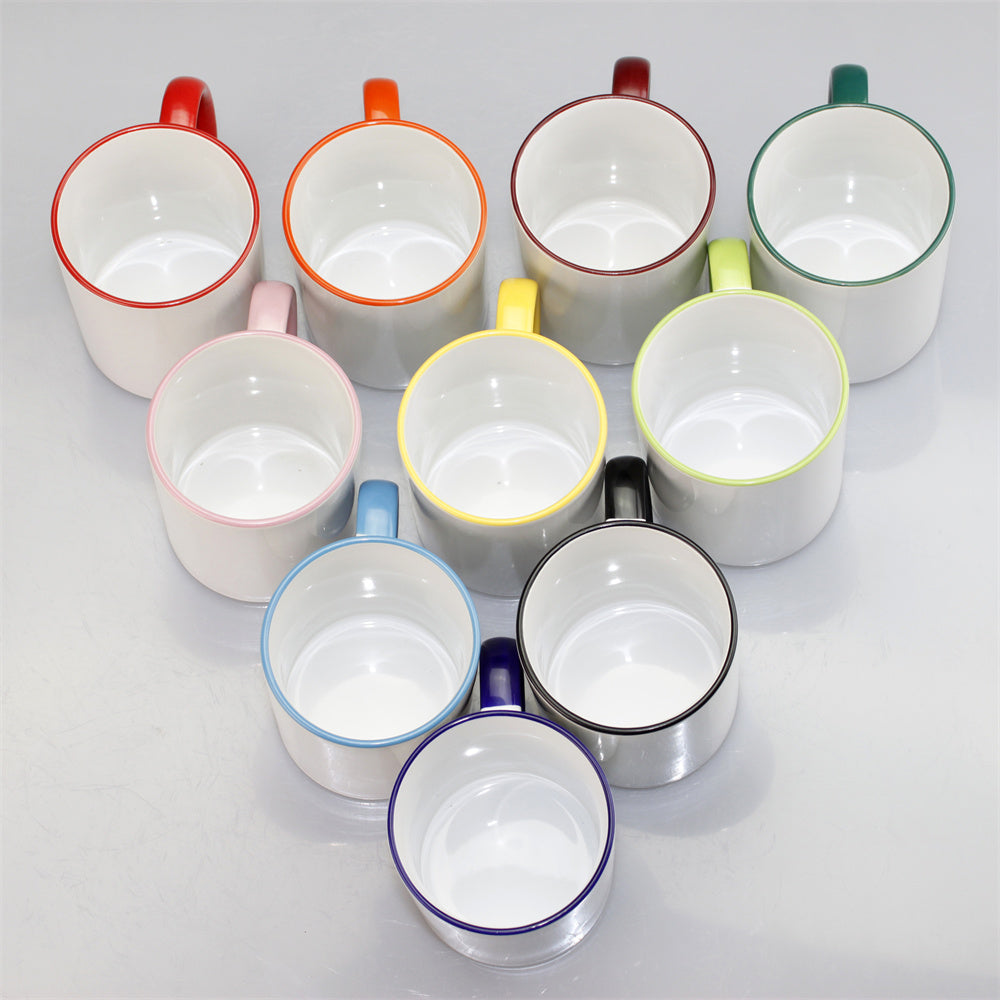 11oz Sublimation Blanks Ceramic Mugs with Logo Custom Drinking Cup with Rim Color
