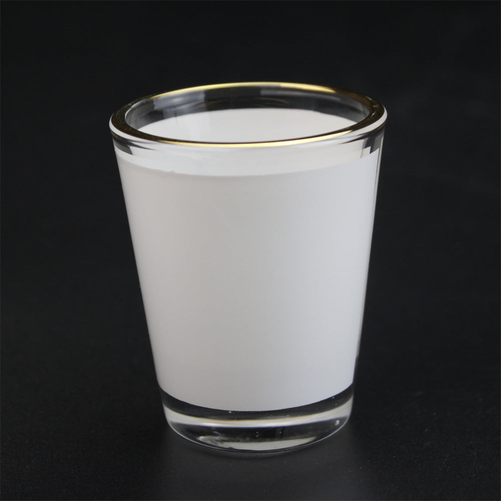 1.5oz Glass cup White Patch Gold Rim Sublimation Glasses Mug Customized Printing