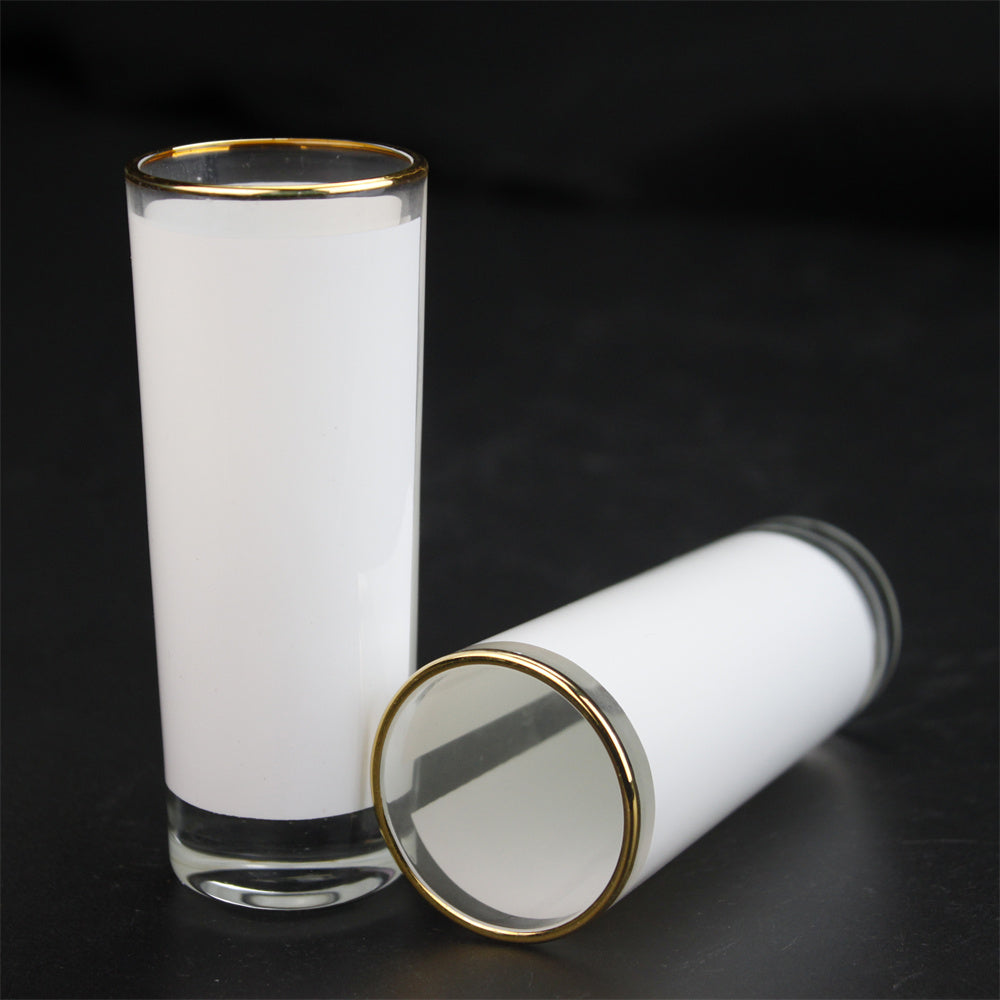3oz Glass cup White Patch Gold Rim Sublimation Glasses Mug Customized Printing