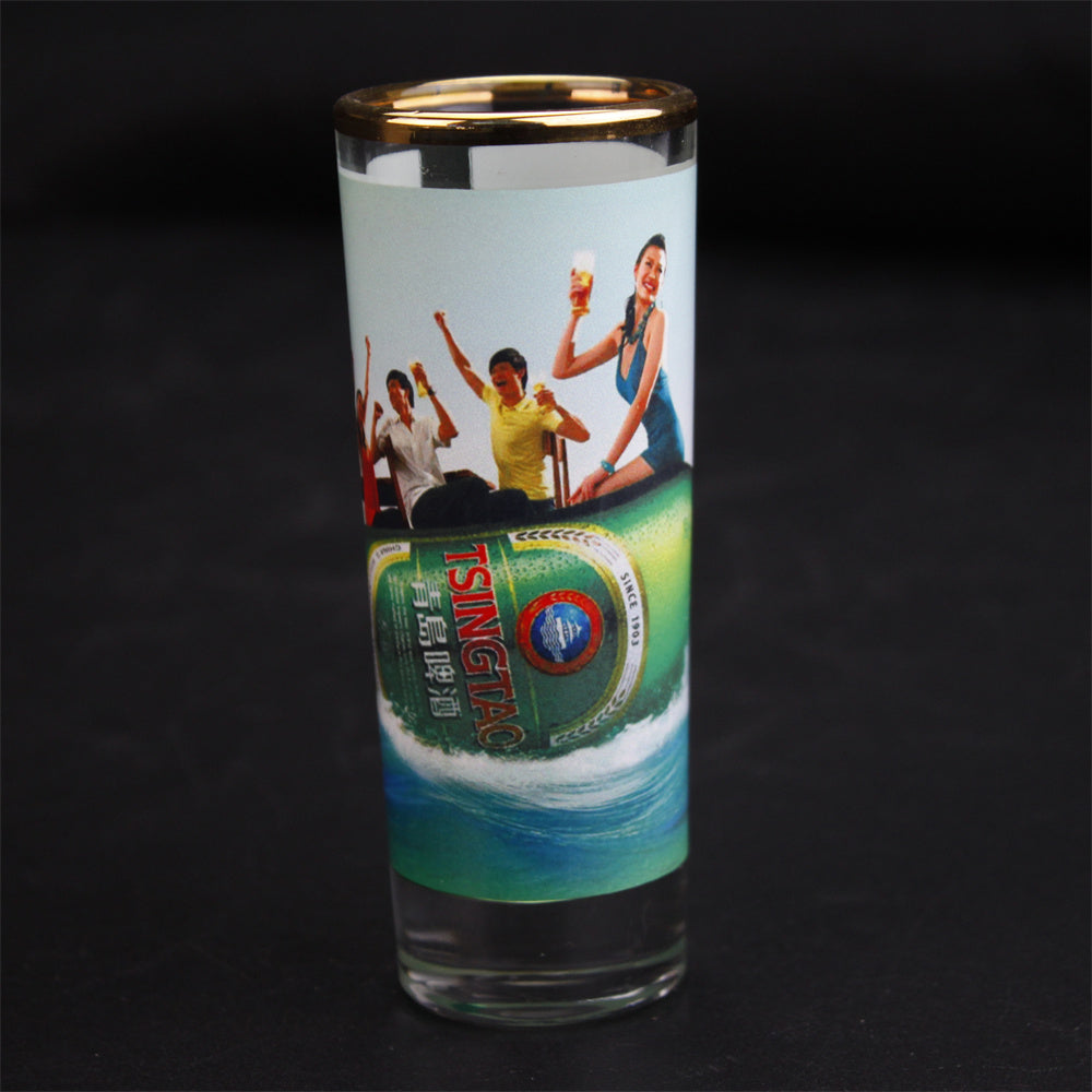 3oz Glass cup White Patch Gold Rim Sublimation Glasses Mug Customized Printing
