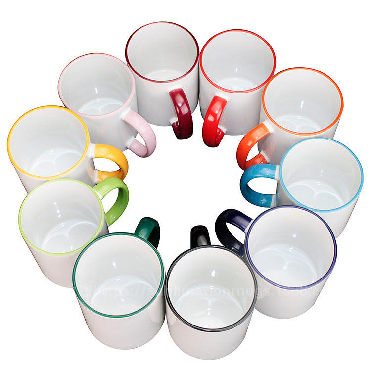 11oz Sublimation Blanks Ceramic Mugs with Logo Custom Drinking Cup with Rim Color