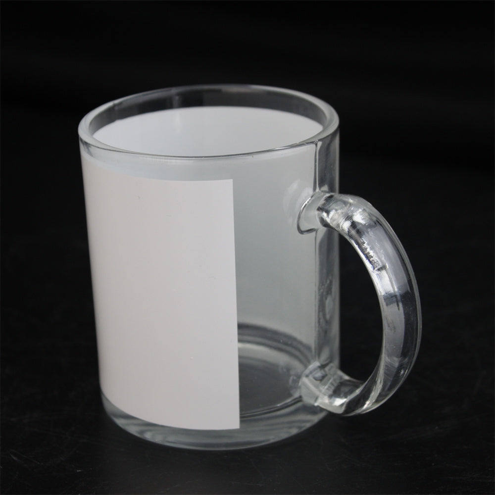 11oz White Patch Glass cup Sublimation Glasses Mug Customized Printing